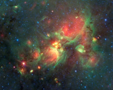 Space in Brief: Citizen scientists prompt finding The "yellow balls" are a phase of star formation. Image: NASA.
